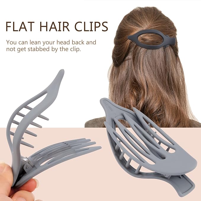 Flat Hair Clips for Women Lay Flat Hair Claw Clips for Thin Thick Hair 3Pcs French Concord Hair Clips Large Hair Clips Matte Neutral Jaw Clips Hair Clamps Hair Accessories White Grey