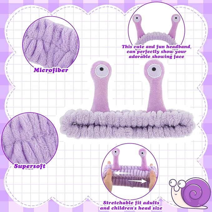 Sibba Face Wash Headband, Cute Cartoon Purple Coral Fleece Elastic Hairband for Facial Cleansing, Showering, Makeup, Spa, Sports, Yoga, Running, Beauty Skincare, One Size Fits Most, Women, Adult
