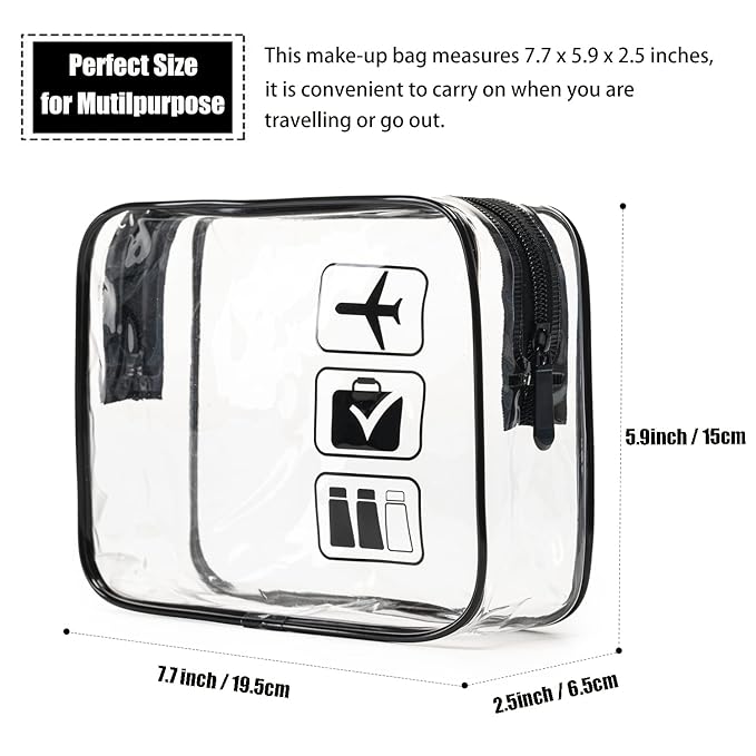 MODENGKONGJIAN TSA Approved Toiletry Bag, 3 Pcs Clear Toiletries Bags Quart Size Travel Makeup Cosmetic Bag for Women Men, Carry on Airport Airline Compliant Bag (Multicolor)