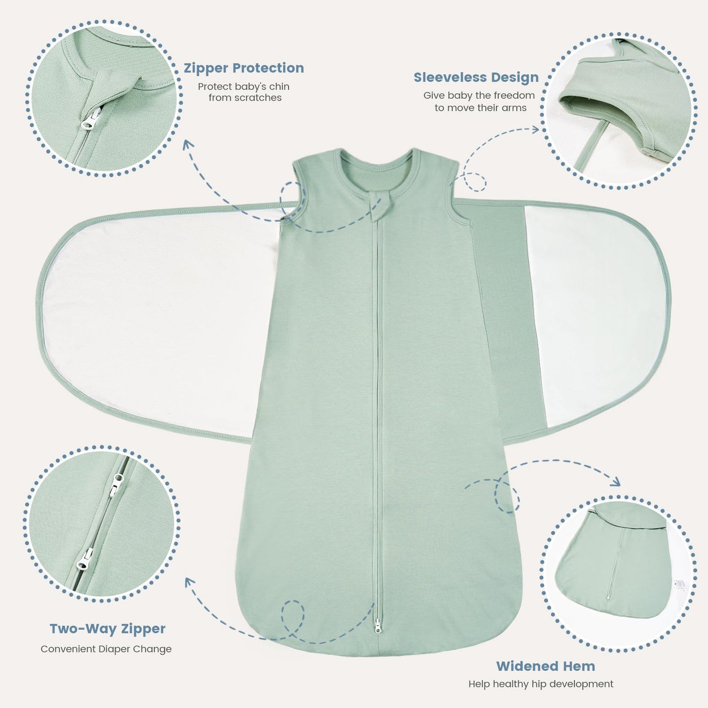 ZIGJOY Baby Swaddle Sleep Sack, 1.0 TOG Sleep Sack Swaddles for Newborns & infant 0-6 Months 100% Cotton Baby Wearable Blanket for Newborn Registry Essentials Green&Rabbit Flower