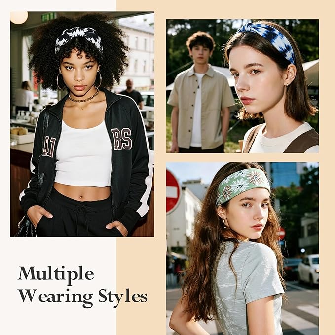 HSEM Sports Headbands for Women – 6 Pack Stretchy Non-Slip Wide Hair Bands – Soft Thick Elastic Sweatbands for Workout, Washing Face, Makeup, Running, Spa & Daily Fashion 1 Green Floral 5 Mixed 2-10