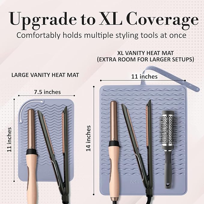 Milaya Beauty Extra Large Heat Resistant Mat for Hair Tools – Silicone Curling Iron Holder & Flat Iron Holder – Non-Slip Hot Tool Mat & Vanity Mat – Vanity Accessories for Women, Salon, Travel