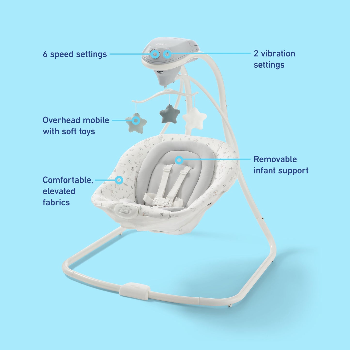 Graco Simple Sway Baby Swing, Side‑to‑Side Motion, Infant Swing with 6 Speeds, Vibration, Ivy