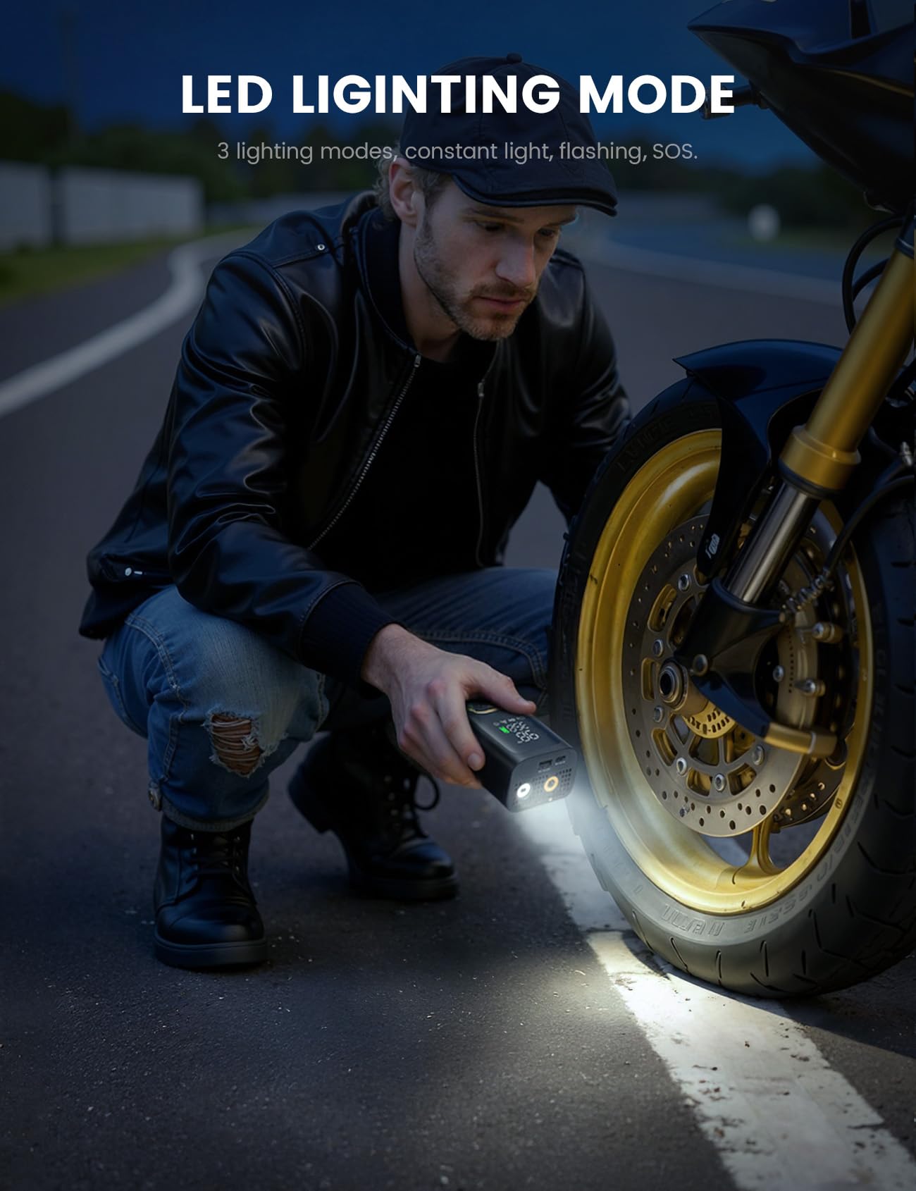 Car Tire Inflator Portable Air Compressor - Lamicall [4X Faster][150 PSI] Bike Air Pump, Rechargeable Battery, Pressure Gauge Display, LED Light, Automatic Car Cordless Pump for Motorcycle, Bike, Ball