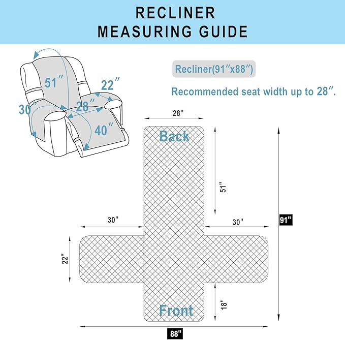 Recliner Chair Covers Reversible Sofa Cover Couch Cover for Pets Lazy Boy Furniture Protector(28''Recliner,Blue/Beige)
