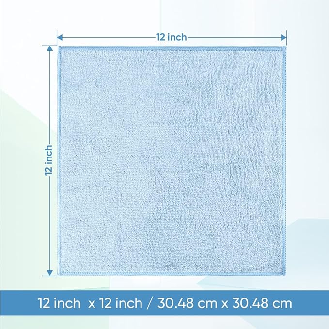 HOMEXCEL Microfiber Washcloths 12 Pack, Highly Absorbent and Soft Face Towel, Multi-Purpose Wash Cloths for Bathroom, Gym, Hotel, Spa and Kitchen, Multicolor 12x12 Inch, Blue