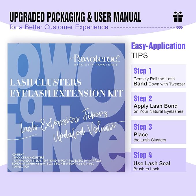 Pawotence Lash Extension Kit DIY 280pcs Brown Lash Clusters Eyelash Extension Kit 40D 9-16mm Individual Lashes Kit with Lash Bond and Seal Lash Tweezers for Self Use (Brown 40D, 9-16mm, Kit)