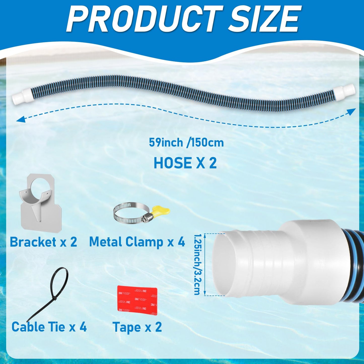 Conderyang 2Pack 1.25×59in EVA Pool Professional Hoses with 2026 Upgrade Flexible Tube Head and 2 Brackets for Above Ground Swimming Pools Pump Replacement Vacuum Heavy Duty Hose Pool Supply (Blue)