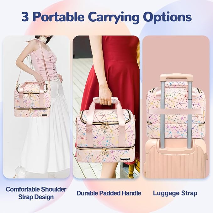 Nail Polish Organizer Holds 80 Bottles (15ml/0.5 fl.oz)& Nail Lamp, PU Leather Nail Organizers and Storage Bag with Shoulder Strap, Portable Nail Supplies Kit Organizer Carrying Case (Pink)
