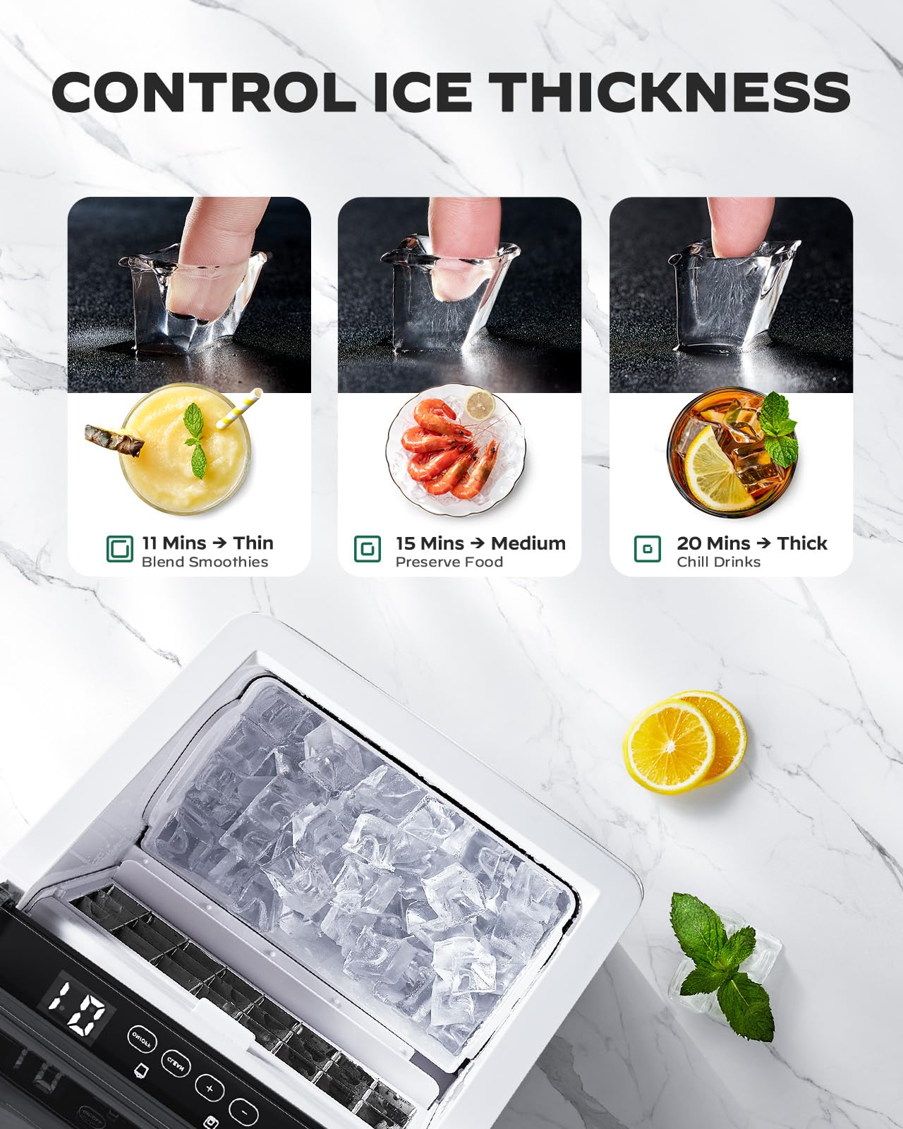 Silonn Ice Maker Countertop 44lbs/Day, Ice Cube Maker with Self-Cleaning, Stainless Steel Ice Machine with 2 Water Fill Options, Compact for Home Office Bar Party