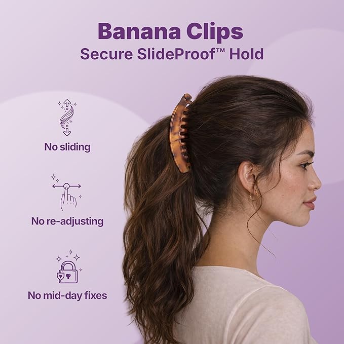 Goody Large Banana Clip Set, Stylish, Secure No Crease Hair Clips with SlideProof Hold, Styling Accessories For All Hair Types, Gifts for Women & Girls, Black and Tortoiseshell, 2 Ct