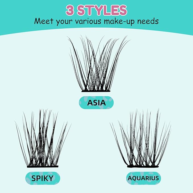 Wispy Lash Clusters Kit 144pcs Lashes Extension Kit 3 Styles Eyelash Clusters Individual Eyelash Extensions Kit Lash Bond And Seal,Remover,Lash Applicator Tool (ASA,C-Mix8-16mm Kit)