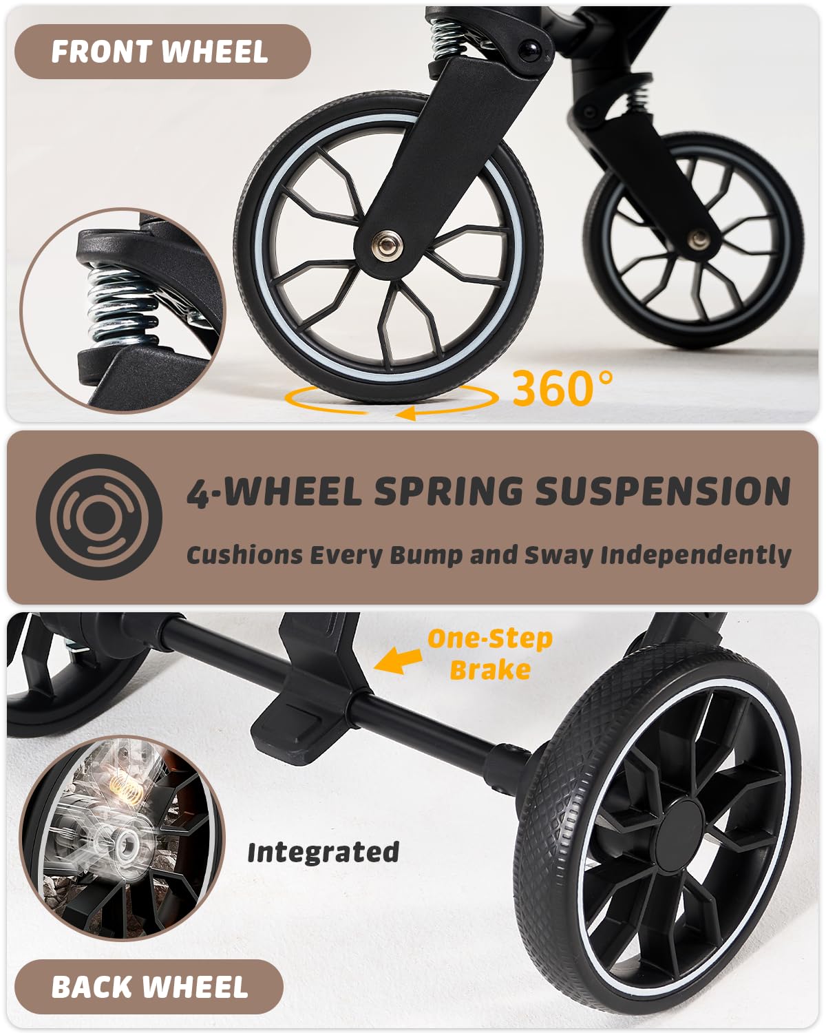 797Audio Dog Stroller for Small Medium Dogs,Pet Stroller for Cats Puppy Up to 121lbs,Foldable,One Click Folding,4 Wheel Shock Absorption,Adjustable Canopy with Sun Shades,Removable Washable Pad(Brown)
