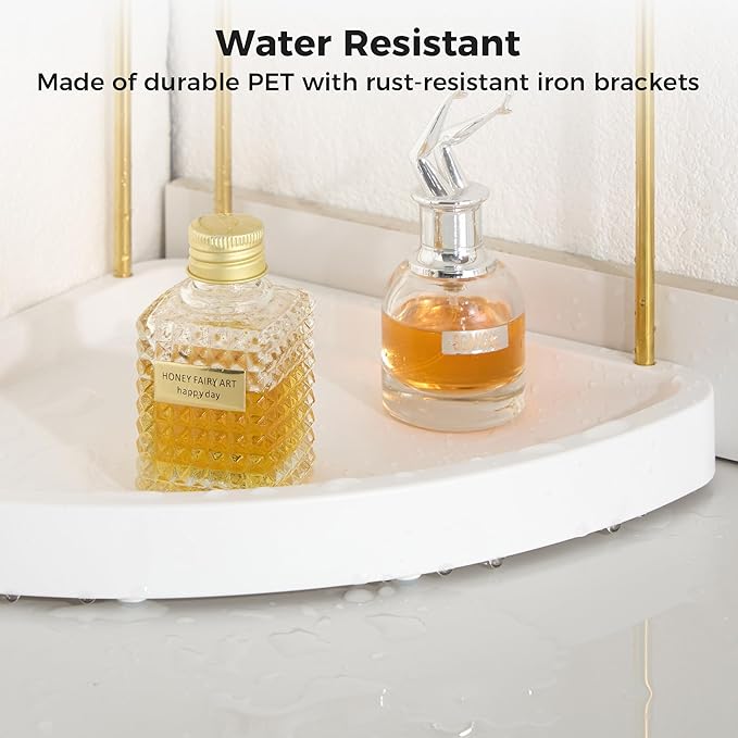 Vtopmart 2-Tier Bathroom Corner Countertop Organizer, Vanity Dresser Counter Tray Shelf for Skincare, Perfume, Makeup, Gold