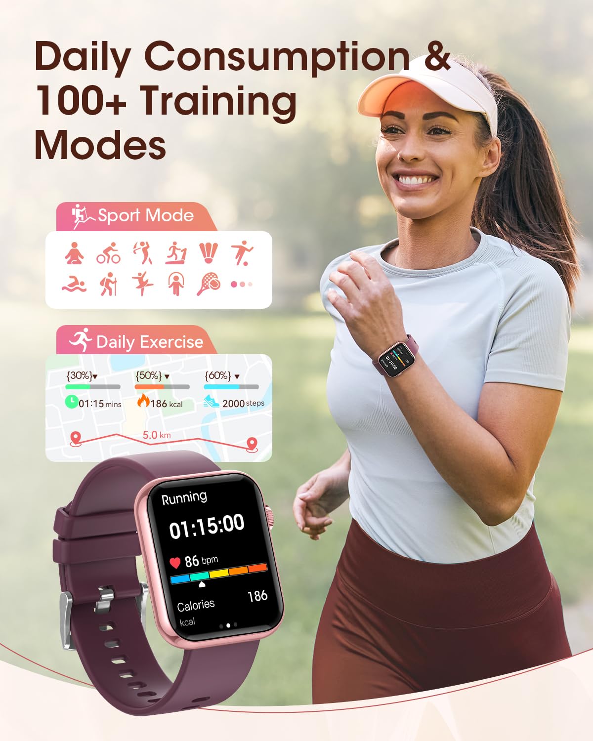 Smart Watches for Women, Health Fitness Watch for Android iPhone, Sleep/Heart Rate/SpO2/Blood Pressure Monitor, 1.85'' Smartwatch for Calls/SMS/Notifications, 100+ Sports Modes, 300+ Dials, 3 Bands