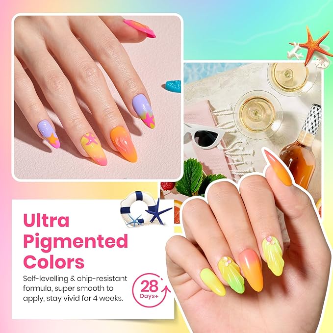 beetles Spring Gel Polish Set - 36 Colors Pastel Neon Gel Nail Polish Pink Red Green Blue Yellow Nail Polish with 4Pcs Base Top Coat Soak off Colorful Collection UV