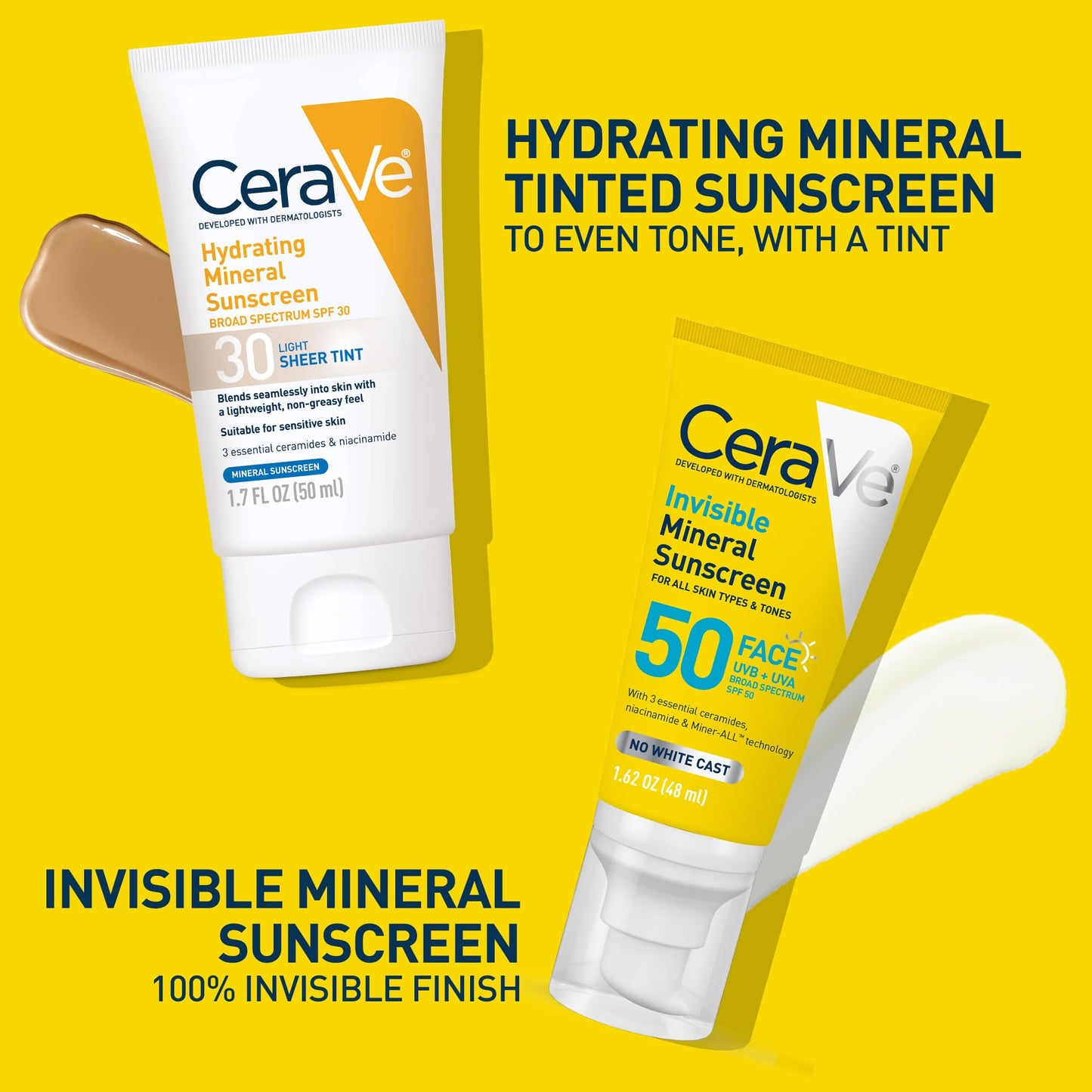 CeraVe Invisible Mineral Sunscreen SPF 50, Face Sunscreen for Sensitive Skin With Zinc Oxide & Titanium Dioxide, Vitamin E + Niacinamide + Ceramides, Oil Free, Travel Size 1.62 oz