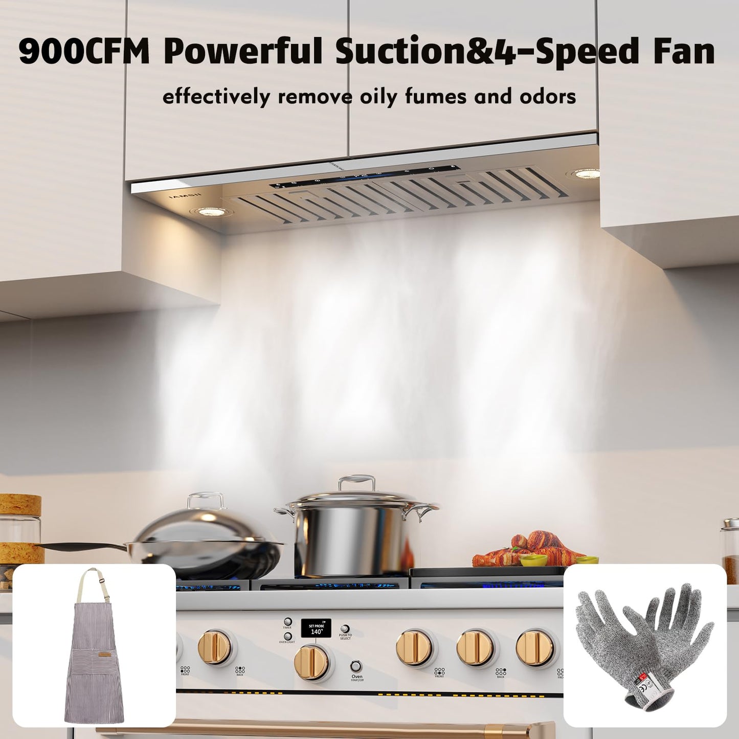 Range Hood Insert 36 inch,Built-in Kitchen Hood with 900 CFM, Ducted/Ductless Convertible Kitchen Vent Hood,Stainless Steel Stove Hood with 4 Speed Gesture Sensing&Touch Control Panel
