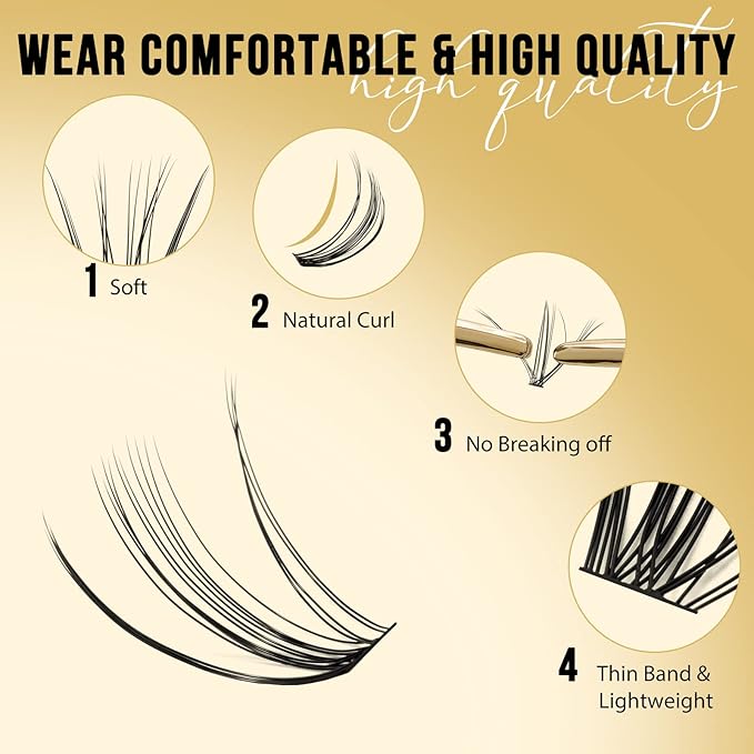 QUEWEL Lash Clusters 320Pcs Cluster Lashes 20D D Curl Lash Cluster Eyelash Extensions Mix9-16mm Individual Eyelashes Clusters Wispy Lash Clusters Thin Band Soft to Use at Home(20D D Mix9-16)