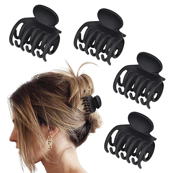 DEEKA Hair Clips Small Claw Clips for Thin Short Hair 4 Pack Double Row Teeth 1.6" Medium Matte Non-slip Accessories for Women and Girls -Black