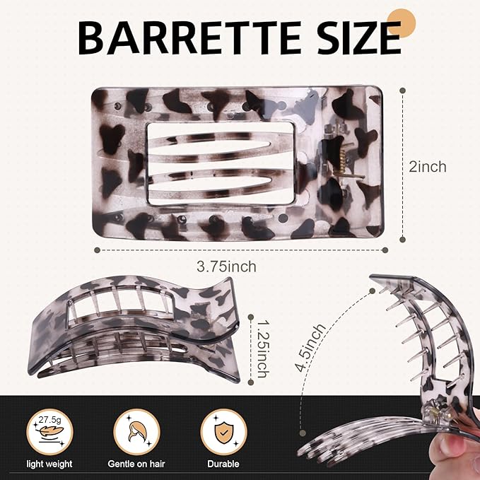 8 Pack French Flat Hair Clips for Women – Large Matte No-Slip Claw Barrettes for Thick & Thin Hair, Strong Hold Styling Accessories (Leopard Black and White)