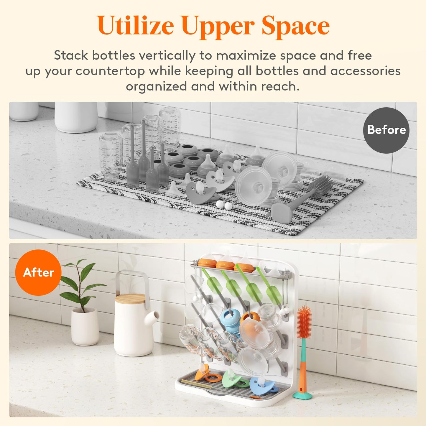 Lifewit Large Baby Bottle Drying Rack with 15 Hooks, Newborn Essentials Must Haves, Countertop Holder Organizer for Baby Stuff, Rack Dryer for Pacifiers, Weighted Straws, Pump Parts