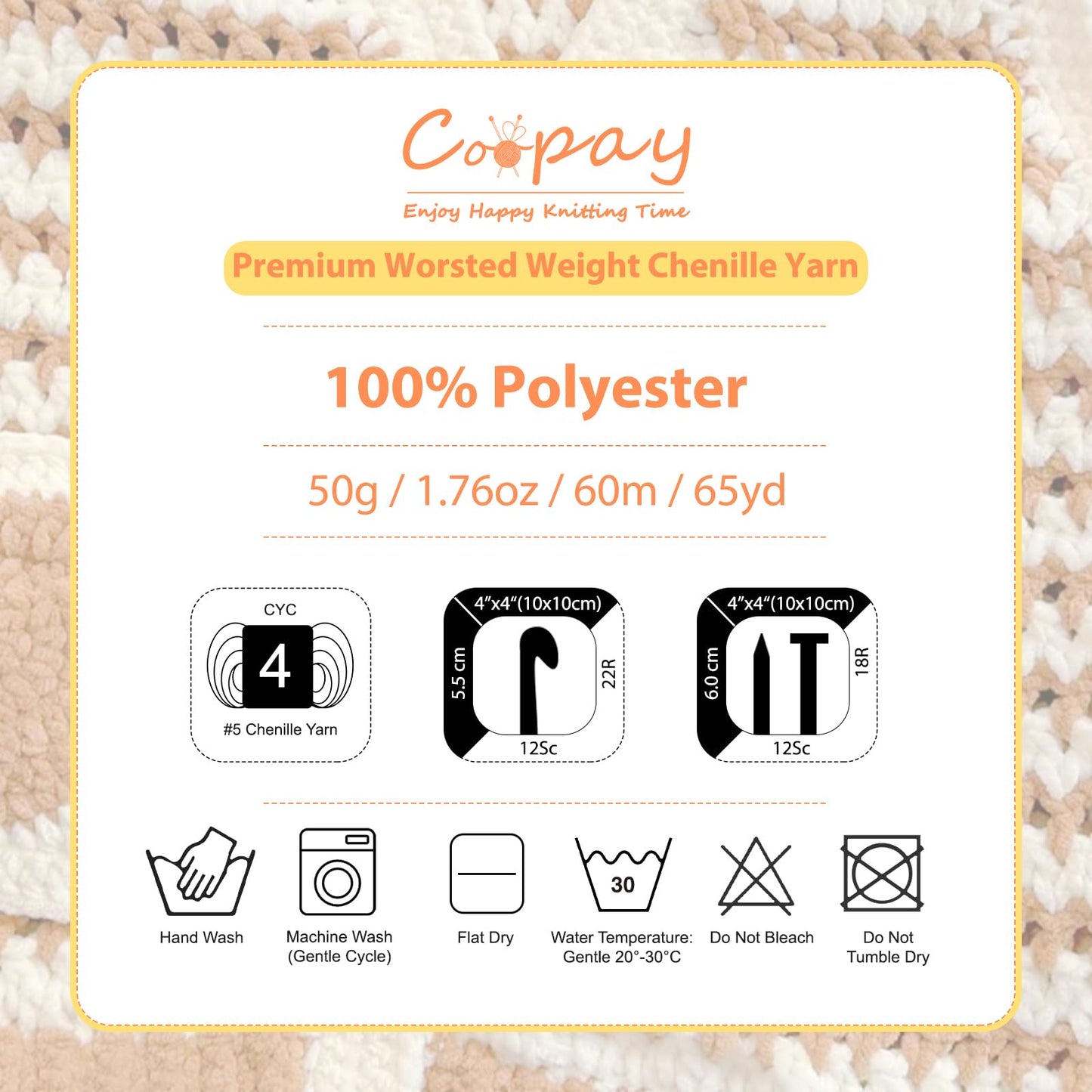Coopay Chenille Yarn for Crocheting, 8 Pack Medium Weight Yarn - CYC #4 - Total 520yd, Soft Crochet Yarns for Plush Toys, Blankets, Scarves (Brown)