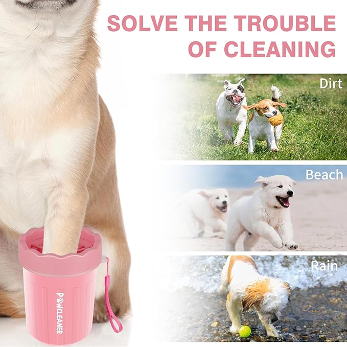 Professional 7 in 1 Dog Paw Cleaner for Dogs & Cats - Includes 1 Portable Paw Washer, 1 Bath Brush, 2 Dog Toothbrushes and 3 Absorbent Towels Note: Fits Paws up to 2 Inches Wide (Small, Light Pink)