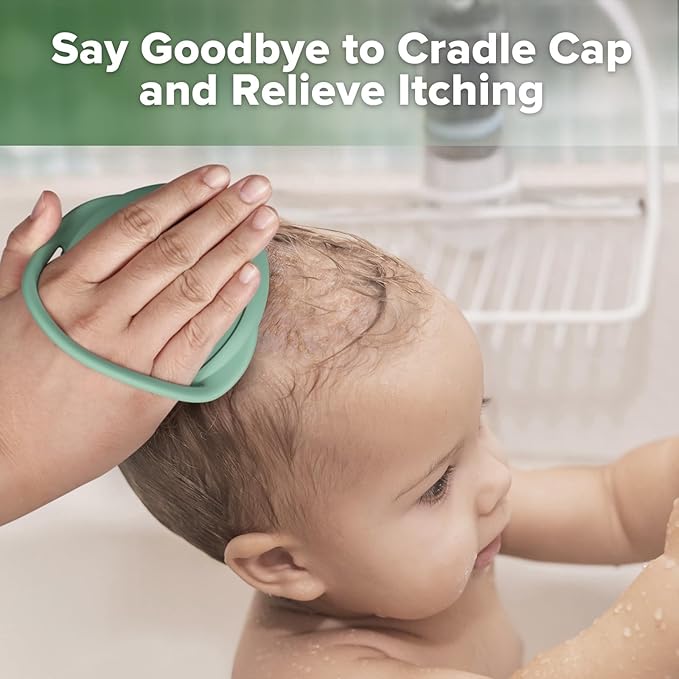 haakaa Silicone Shampoo Brush - Cradle Cap Brush Comb - Baby Hair Scrubber - Baby Bath Essentials - 1pk-Pea Green