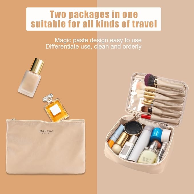 Travel Makeup Bag Cosmetic Bag Makeup Bag Toiletry bag for women and men (Beige)
