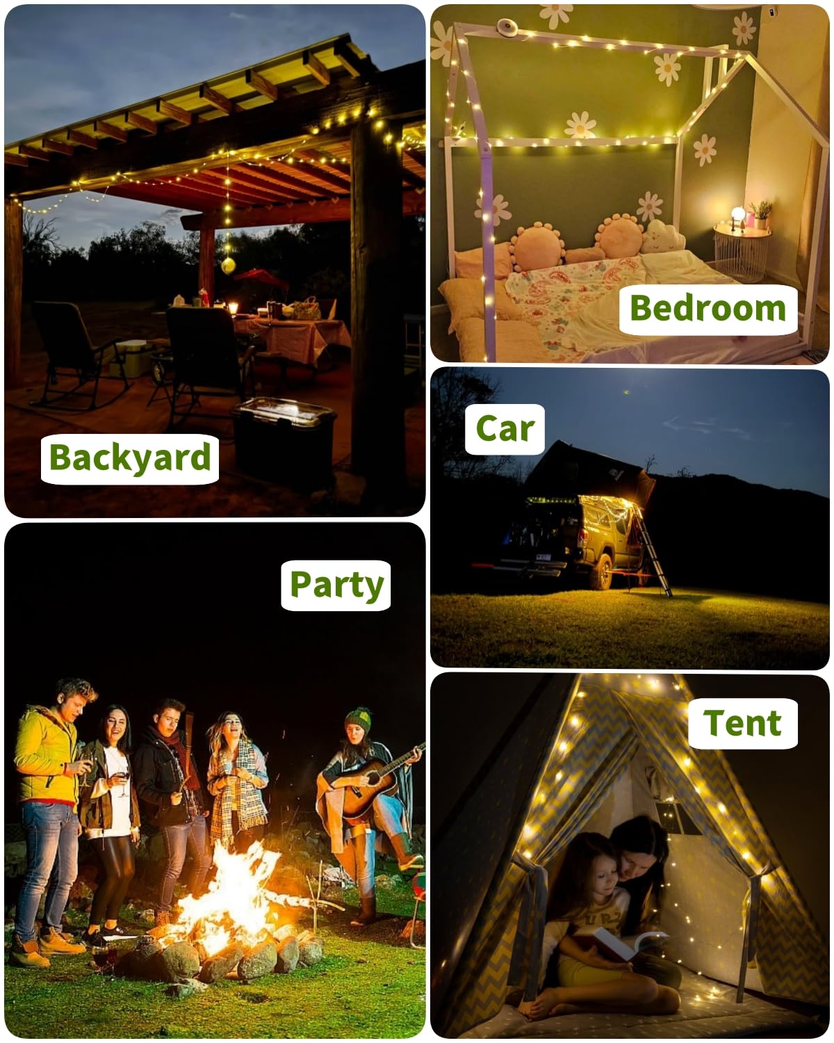 Solar Camping String Lights, 4 in 1 Fairy String Lights, Portable Waterproof Camp Lamp with 8 Lighting Modes, Hanging Rechargeable Tent Lantern for Christmas Decorations Patio Party Essentials-32.8 FT
