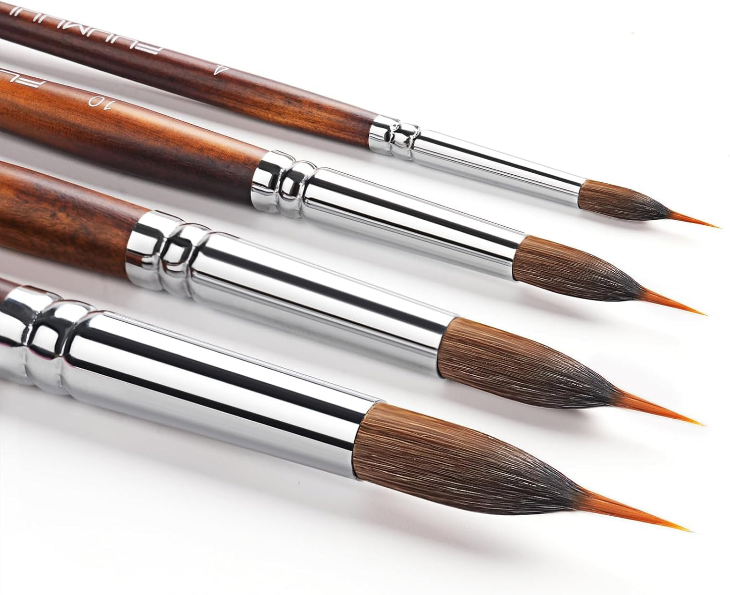Watercolor Brushes Professional, Fuumuui 4Pcs Extended Needle Point Brushes Synthetic Extra Long Pinhead Brush with Sable Body for Fine Detailing - Watercolor Acrylic Gouache Inks Painting