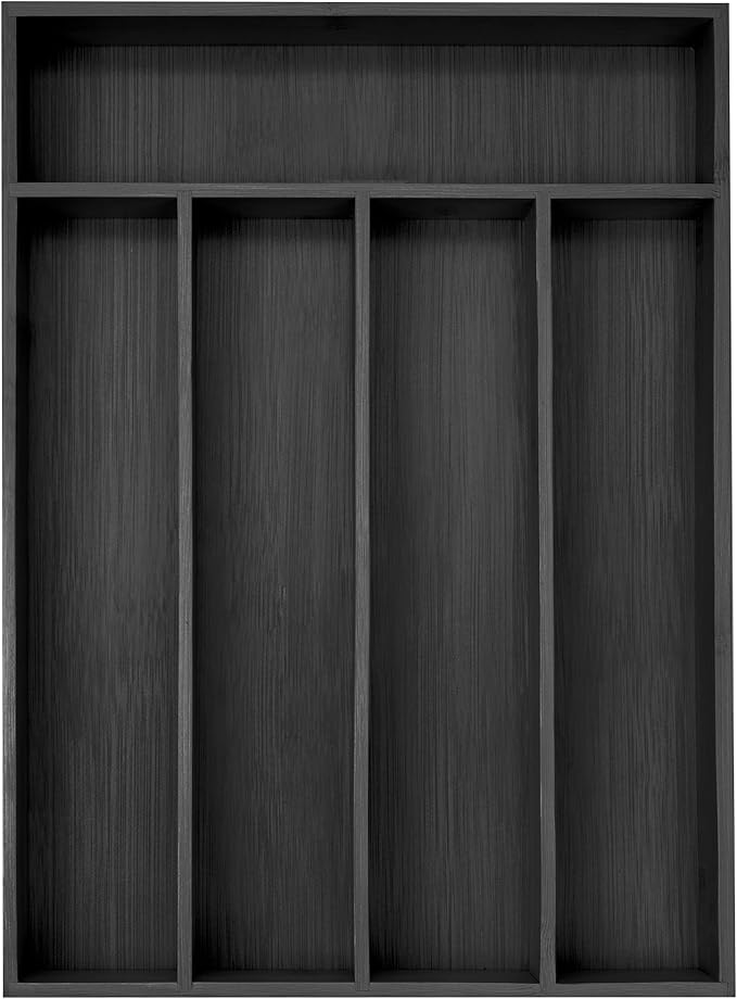 Besilord Bamboo Silverware Holder - Drawer Organizer with 5 Slots (Black)