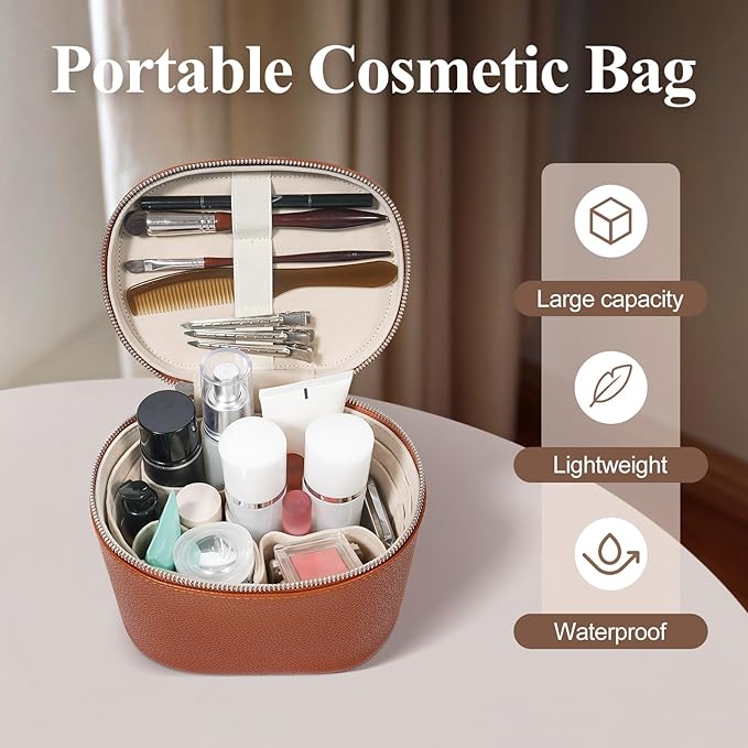 honitty Makeup Bag, Travel Make up Case with Compartments and Handle, Portable Cosmetic Organizer Bags,Toiletry Bag for Women