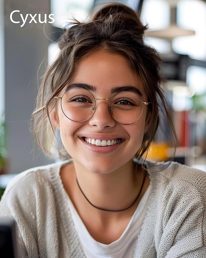 Cyxus Blue Light Glasses for Men and Women, Round Metal Frame Computer Eyeglasses for Office, Gaming, Reading 8090
