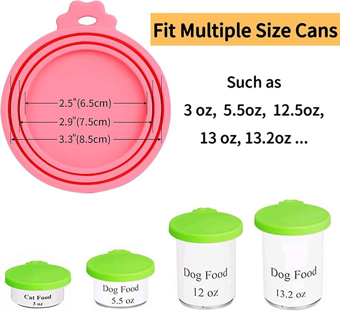 Lydia’s Deal Pet Food Can Covers 2-Pack, Universal Size – One Lid Fits 3 Pet Food Can Sizes (3oz/5.5oz/12oz), Airtight Silicone Lids, BPA-Free & Dishwasher-Safe for Dog & Cat Food Cans (Pink+Green)