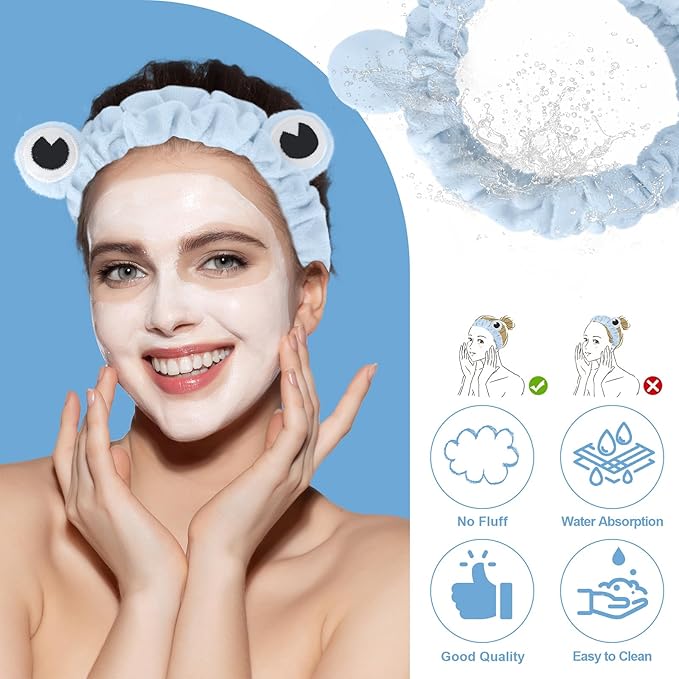 Jowmoy Blue color Frog Eye Elastic Headband - Versatile for Spa, Skincare, Makeup, Face Wash, Fun Gift for Women (1 Pack)