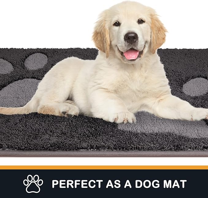 PURRUGS Dirt Trapping Door Mat 33.5" x 59", Non-Skid/Slip Machine Washable Microfiber Entryway Rug, Dog Doormat, Super Absorbent Welcome Mat for Muddy Wet Shoes and Paws, Charcoal