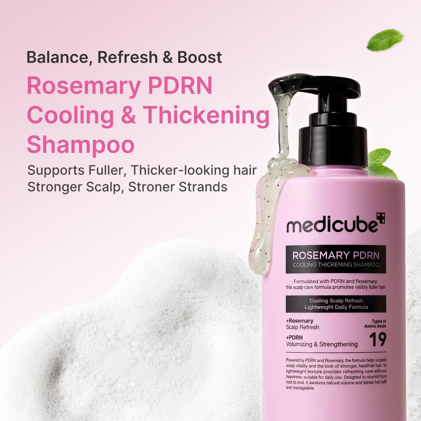 medicube Rosemary PDRN Clarifying Thickening Shampoo | Cooling, Clarifying Care for Thinning, Weak & Flaky Hair | Amino Acid Complex for Stronger, Thicker-Looking Hair | Korean Hair Care, 13.52 fl.oz