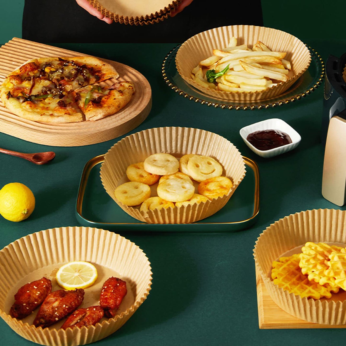 Air Fryer Disposable Paper Liner, 100PCS 7.9 Inch Air Fryer Liners Round, Parchment Paper Non-stick Oil-proof Water-proof