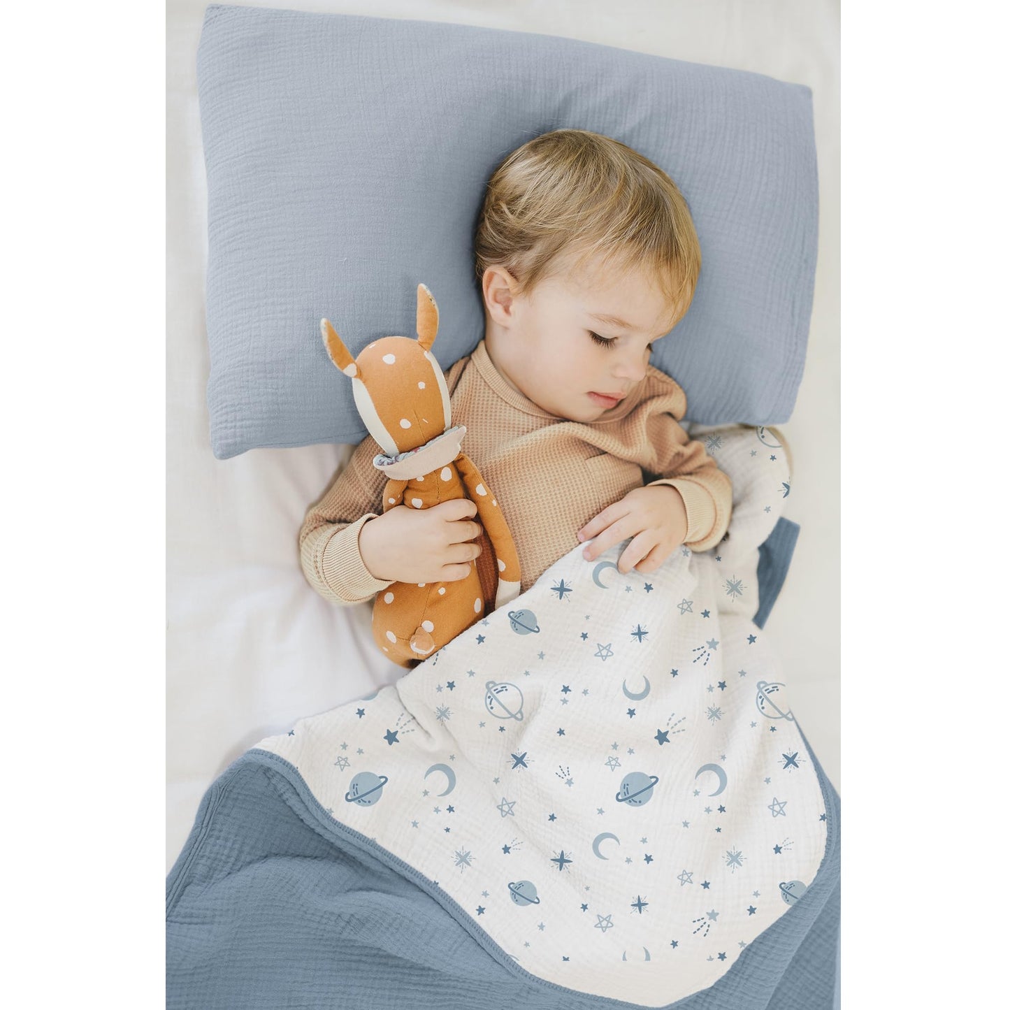Konssy Muslin Baby Blankets for Girls Boys, 100% Cotton Crib Blanket for Infant Toddler, Super Soft and Lightweight Nursery Swaddling Wrap 40"x36" (Star)