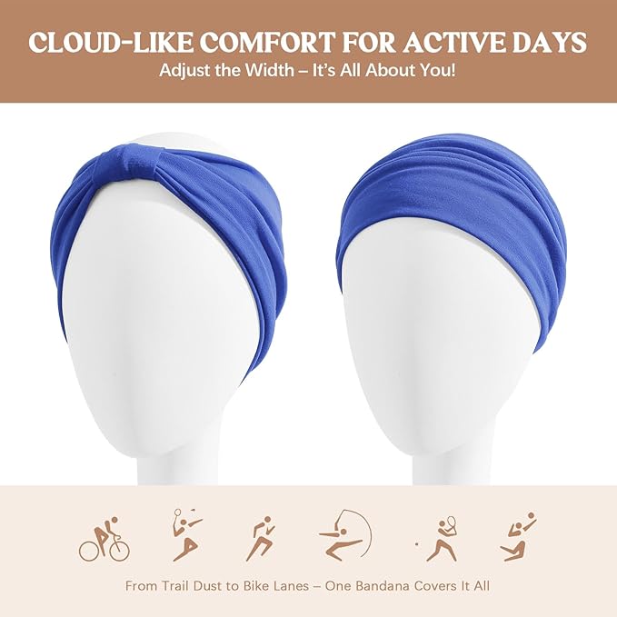 Awumbuk Wide Headbands for Women Knotted No Slip Head Bands Soft Turban Headband Hair Accessories Boho African Solid Color Head Wraps for Women Yoga Workout Pack of 6