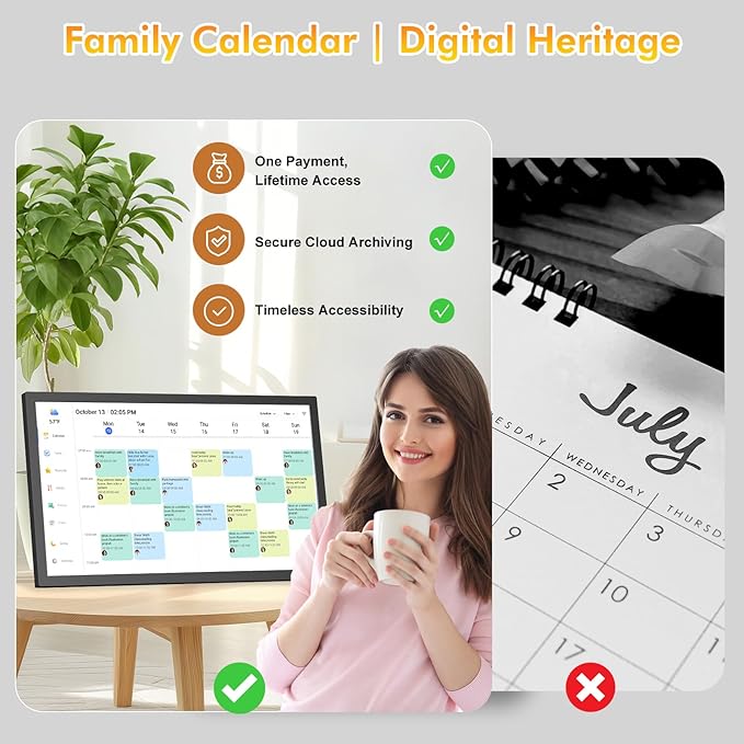 27" Smart Digital Calendar for-Family-Business-Planner - Electronic Calendar for Business Chore Chart, Touchscreen Display for Family Schedules, Wall & Desk Mountable, Christmas Gift for Mom Dad