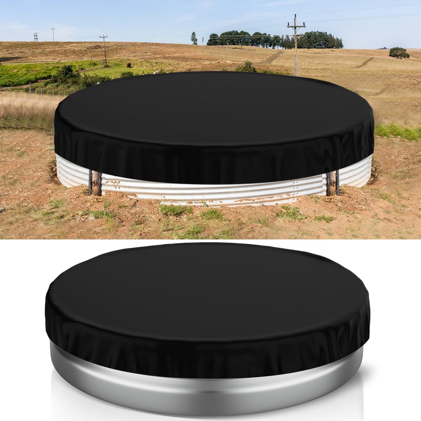 Mindsoft 9 ft Round Stock Tank Pool Cover 210d Oxford Cloth Protector for Above Ground Pools, Summer Pool Hot Tub Cover Heavy Duty Waterproof Dustproof Windproof with Accessories