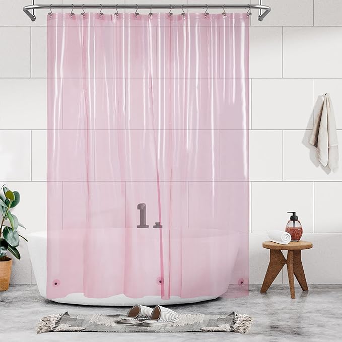 Barossa Design Clear Pink Long Shower Curtain Liner 78" Height - 3 Magnets & Waterproof Lightweight PEVA Shower Liner for Bath Tub, PVC Free, Metal Grommets, Clear Pink, 72x78