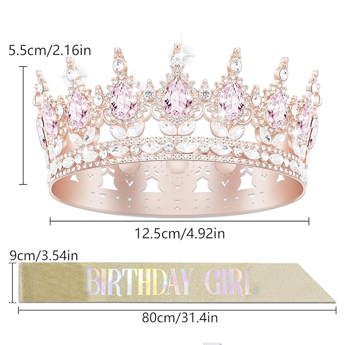 YOUlDIANZI Queen Crown Birthdays Crowns for Women, Birthday Sash, Birthday Tiara for Women Set, Princess Rhinestone Headband BirthdaysGifts for Womens, Sweet Happy Accessories