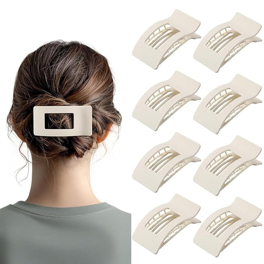 8 Pack French Flat Hair Clips for Women – Large Matte No-Slip Claw Barrettes for Thick & Thin Hair, Strong Hold Styling Accessories (White)