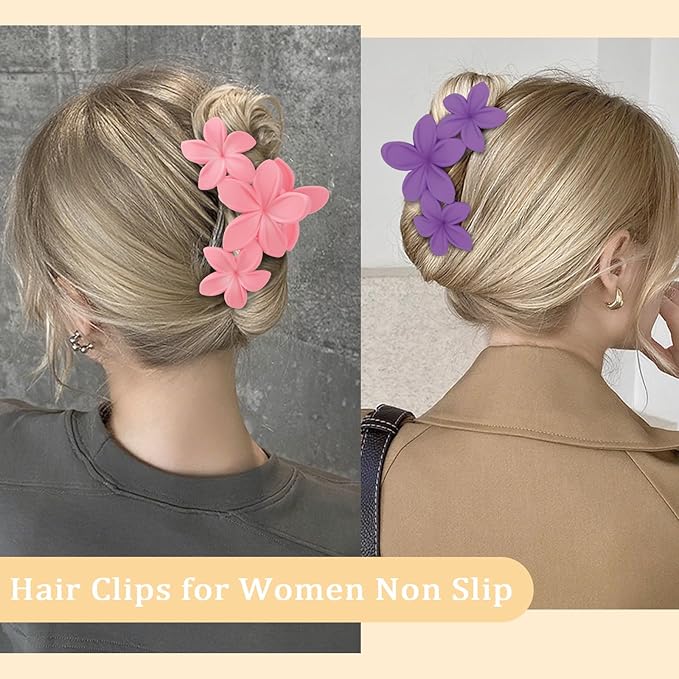 Hawaiian Flower Hair Clips Large Matte Hair Claw for Women Non-Slip Strong Hold Clips for Thick Hair, Hair Accessories,Blue,Purple,Pink,Yellow