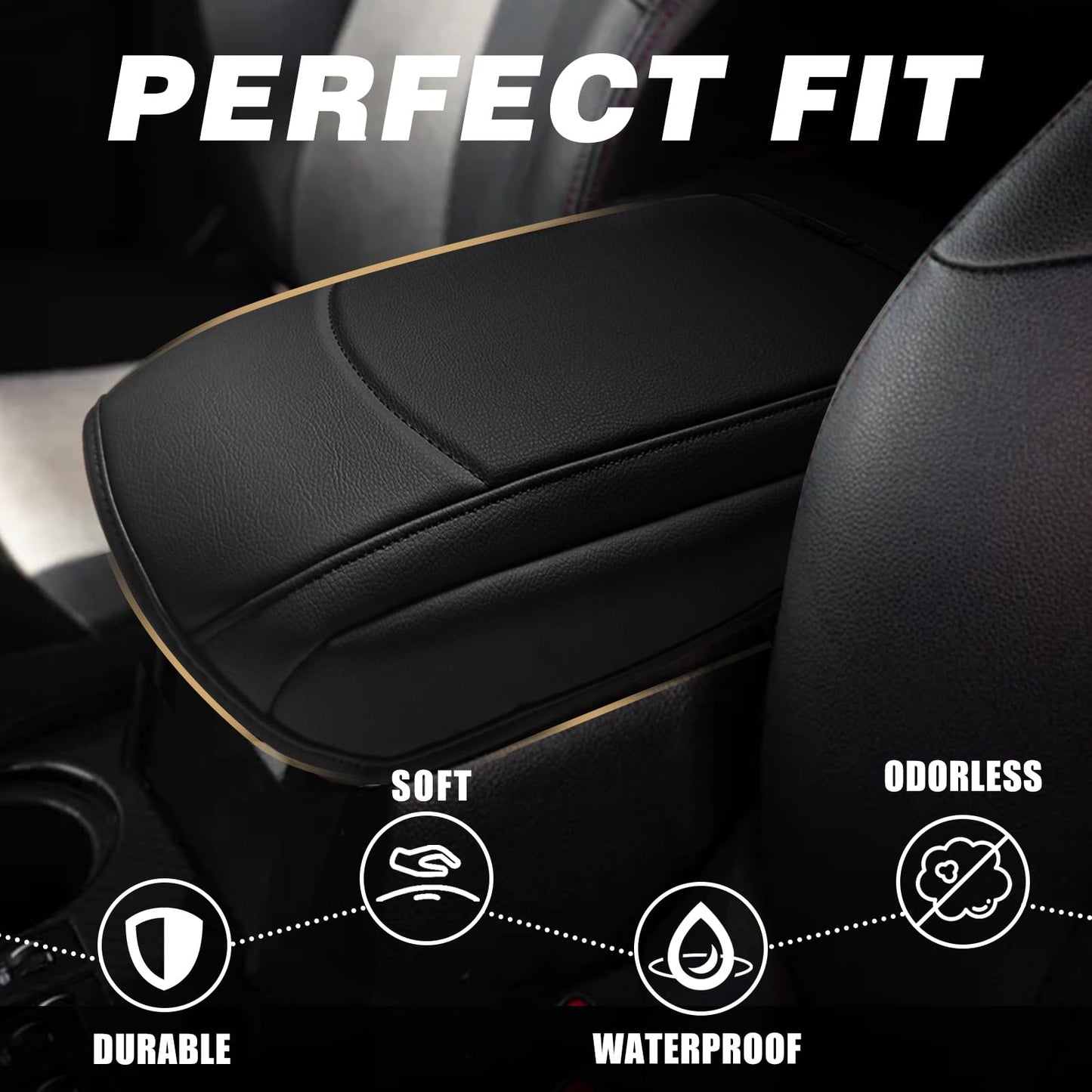 Muslogy Center Console Armrest Cover Fit for Toyota 4Runner 2010-2024 Accessories, Comfort Armrest Pad Console Lid Cushion Vegan Leather Regular Thick