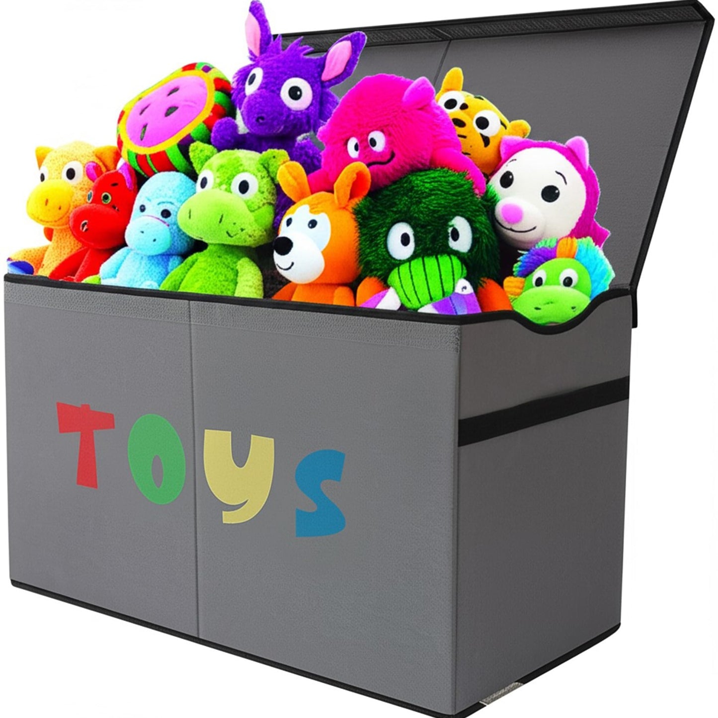 YOLOXO Toy Box Chest, Collapsible Sturdy Storage Bins with Lids, Extra Large Kids Toy Storage Organizer Boxes Bins Baskets for Kids, Boys, Girls, Nursery Room, Playroom, Closet (A-TBX-GRAY-MULTI)